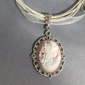 Pink Cameo Necklace with Ribbon Choker, Cameo Jewelry, Victorian Bridal Jewelry, Unique Gifts for Women