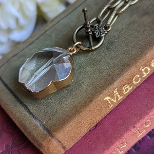 Crystal Choker Necklace with Paperclip Chain, Clover Pendant Necklace, Rustic Chic Boho Jewelry