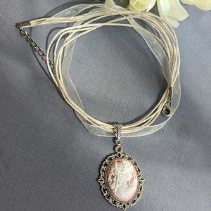 Pink Cameo Necklace with Ribbon Choker, Cameo Jewelry, Victorian Bridal Jewelry, Unique Gifts for Women