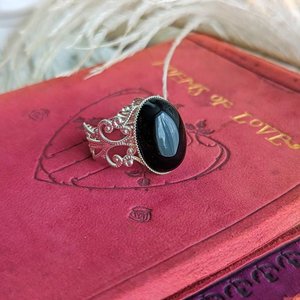Obsidian Ring, Obsidian Stone Ring, Gemstone Jewelry, Black Stone Ring, Gothic Jewelry, Gift for Her