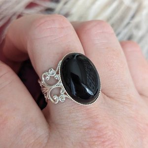 Obsidian Ring, Obsidian Stone Ring, Gemstone Jewelry, Black Stone Ring, Gothic Jewelry, Gift for Her