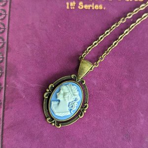 Blue Cameo Necklace, Vintage Style Cameo Jewelry