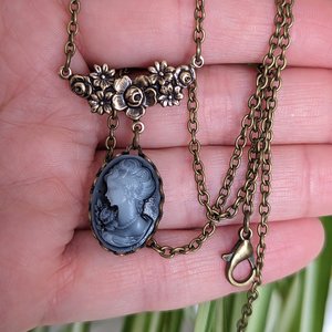 Blue Cameo Necklace, Vintage Style Pendant, Something Blue for Bride, Historical Costume Jewelry
