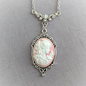 Pink Cameo Necklace, Victorian Cameo Necklace, Vintage Style Cameo Jewelry, Light Academia, Gift for Her, Prom Jewelry
