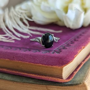 Onyx Sterling Silver Ring, Black Gemstone Jewelry, Adjustable Size Ring, Elegant Gift for Girlfriend, Crystal Lover, Goth