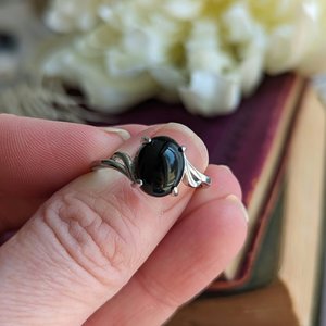 Onyx Sterling Silver Ring, Black Gemstone Jewelry, Adjustable Size Ring, Elegant Gift for Girlfriend, Crystal Lover, Goth