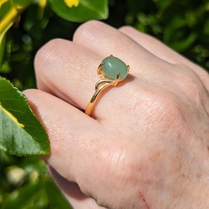 Natural Aventurine Ring, Gold Vermeil 925 Sterling Silver Ring, Semiprecious Gemstone Jewelry, Adjustable Size