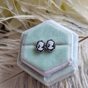 Red & White Cameo Post Earrings, Stainless Steel Hypoallergenic Posts