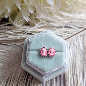 Red & White Cameo Post Earrings, Stainless Steel Hypoallergenic Posts