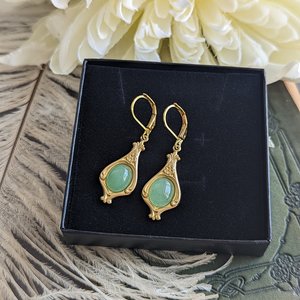Green Aventurine Earrings, Natural Stone Jewelry