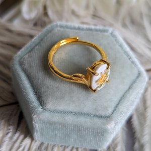 Yellow Rose Ring, Limoges Style Flower Ring, Gold Vermeil 925 Sterling Silver Ring, Victorian Cameo Jewelry, Adjustable Ring, Gift for Her