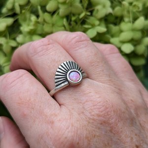 Blue Opal Ring, Art Deco Ring, Man-Made Opal, Adjustable Size, Gold or Silver Finish