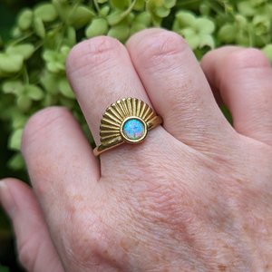 Blue Opal Ring, Art Deco Ring, Man-Made Opal, Adjustable Size, Gold or Silver Finish