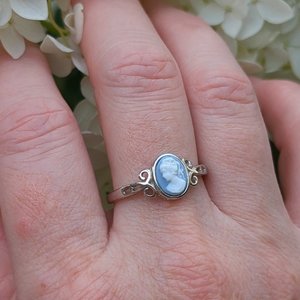 Blue Cameo Ring, 925 Sterling Silver Adjustable Cameo Ring, Antique Replica Cameo Jewelry, Victorian Jewelry Gift for Her