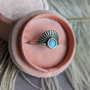 Blue Opal Ring, Art Deco Ring, Man-Made Opal, Adjustable Size, Gold or Silver Finish