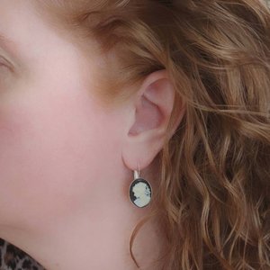 Black Cameo Earrings, Gold Cameo Drop Earrings, Lever Back Earrings, Lady Cameo Earrings, Victorian Earrings, Romantic Jewelry