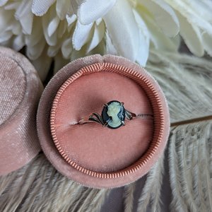 Black Cameo Ring, 925 Sterling Silver Ring, Victorian Vintage Style Jewelry, Adjustable Size