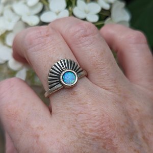 Blue Opal Ring, Art Deco Ring, Man-Made Opal, Adjustable Size, Gold or Silver Finish