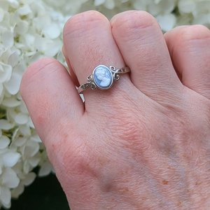 Blue Cameo Ring, 925 Sterling Silver Adjustable Cameo Ring, Antique Replica Cameo Jewelry, Victorian Jewelry Gift for Her