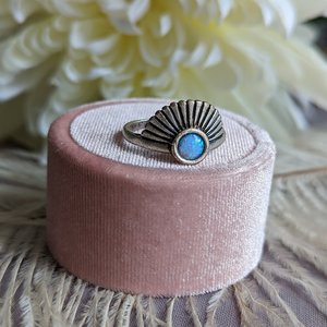 Blue Opal Ring, Art Deco Ring, Man-Made Opal, Adjustable Size, Gold or Silver Finish
