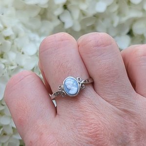 Green Cameo Ring, 925 Sterling Silver Adjustable Cameo Ring, Antique Replica Cameo Jewelry, Victorian Jewelry Gift for Anniversary