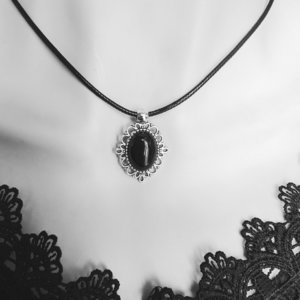 Obsidian Choker Necklace, Black Crystal Pendant, Gothic Jewelry Gift for Her