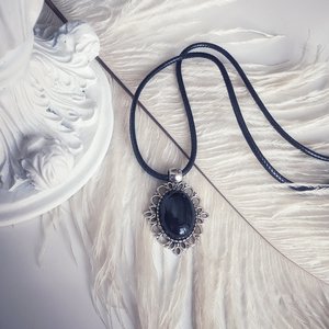 Obsidian Choker Necklace, Black Crystal Pendant, Gothic Jewelry Gift for Her