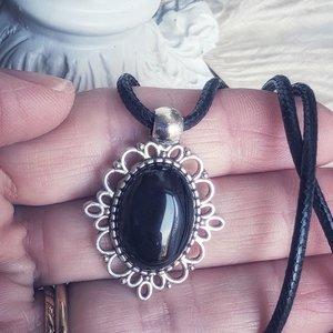Obsidian Choker Necklace, Black Crystal Pendant, Gothic Jewelry Gift for Her