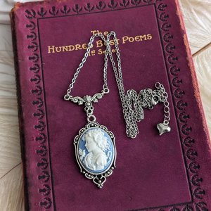Blue & White Lady Cameo Necklace, Handcrafted Statement Jewelry, Victorian Inspired Accessory, Unique Gift for Her
