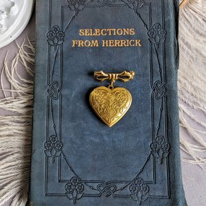 Brass Floral Heart Locket Brooch: Victorian Bridal Bouquet Keepsake