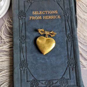 Brass Floral Heart Locket Brooch: Victorian Bridal Bouquet Keepsake