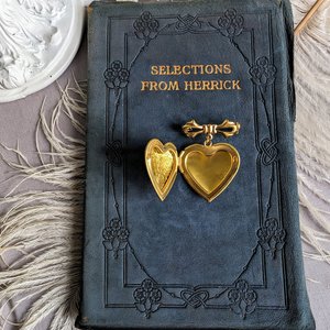 Brass Floral Heart Locket Brooch: Victorian Bridal Bouquet Keepsake