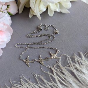 Silver Swallow Bird Bracelet: Dainty Trio Jewelry, Minimalist Style