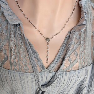 Rainbow Moonstone Y Necklace: Gothic Rosary Bead Choker