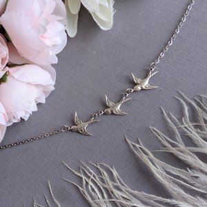 Silver Swallow Bird Bracelet: Dainty Trio Jewelry, Minimalist Style
