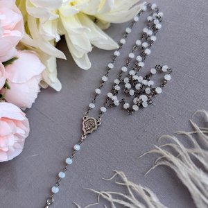 Rainbow Moonstone Y Necklace: Gothic Rosary Bead Choker