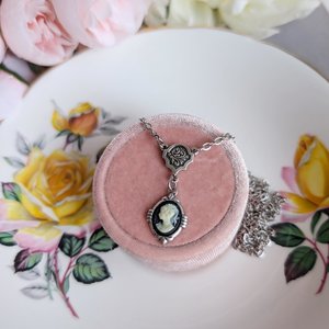 Dainty Cameo Necklace: Art Deco Silver Pendant, Vintage Style Gothic Jewelry
