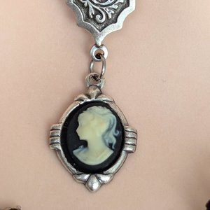 Dainty Cameo Necklace: Art Deco Silver Pendant, Vintage Style Gothic Jewelry
