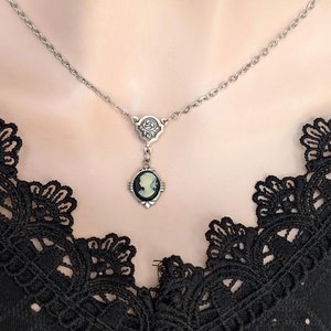 Dainty Cameo Necklace: Art Deco Silver Pendant, Vintage Style Gothic Jewelry
