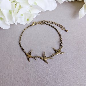 Bronze Swallow Bracelet, Dainty Trio of Flying Birds, Vintage Style Nature Jewelry
