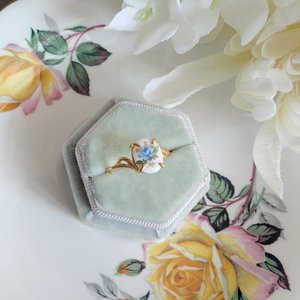 Blue Rose Ring in Gold Vermeil, Vintage Style Sterling Silver Jewelry Gift, Adjustable Size