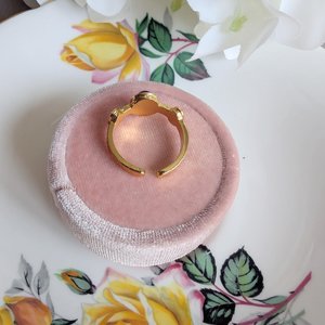 Antique Style Blue Cabochon Ring, Gold Plated Brass Adjustable, Vintage Inspired Statement Jewelry Gift