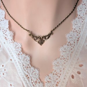 Antiqued Brass Filigree Choker Necklace – Cable Chain Vintage Style Jewelry, Gothic Victorian Inspired Accessory