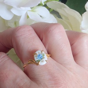Blue Rose Ring in Gold Vermeil, Vintage Style Sterling Silver Jewelry Gift, Adjustable Size