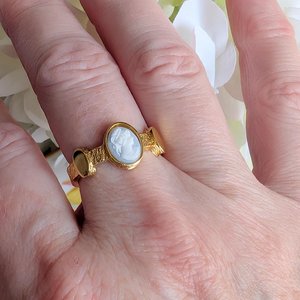 Victorian Style Cameo Ring: Adjustable Gold Brass Statement Jewelry