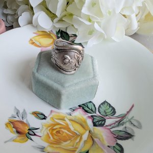 Silver Plated Spoon Ring: Bee & Flower, Adjustable Boho Ring