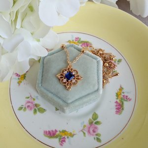 Gold Plated Filigree Necklace, Vintage Style Pendant with Red, Green or Blue Cubic Zirconia, Victorian Jewelry Gift for Bridesmaid