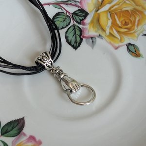 Silver Hand Choker Necklace – Vintage Style Pendant on Black Organza Ribbon, Gothic Victorian Jewelry