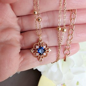 Gold Plated Filigree Necklace, Vintage Style Pendant with Red, Green or Blue Cubic Zirconia, Victorian Jewelry Gift for Bridesmaid