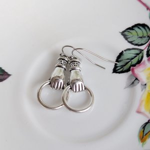 Victorian Hand Earrings in Silver Finish, Gothic Vintage Inspired Jewelry